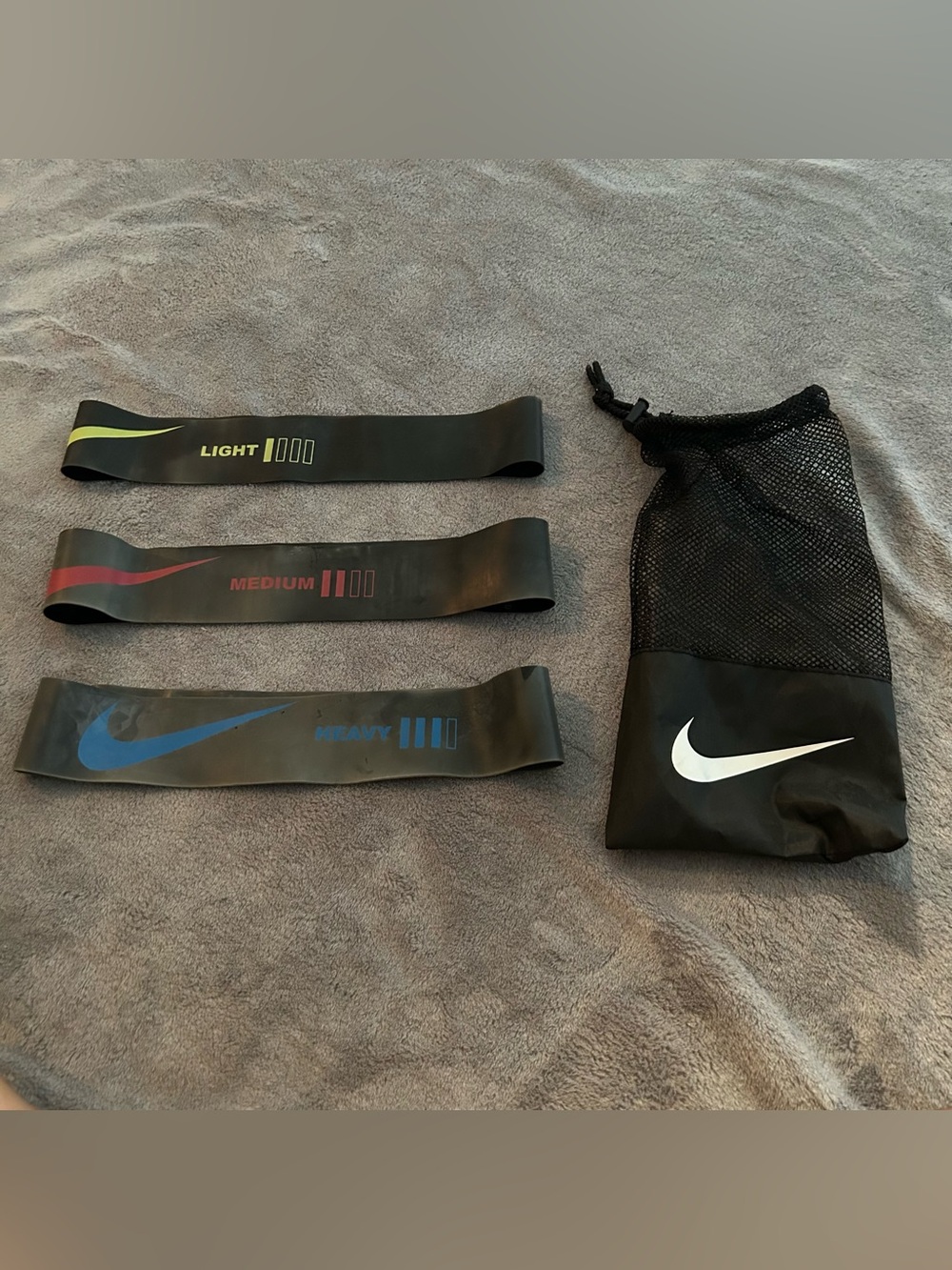 Nike Black Resistance Loop Bands with Yellow, Red, Blue Accents